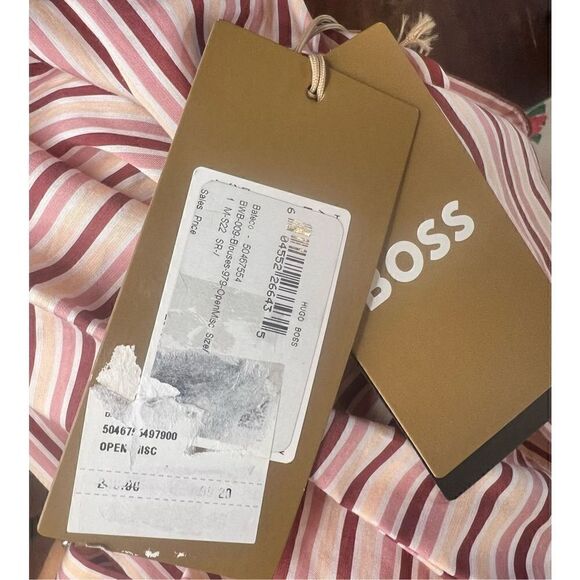 HUGO BOSS Women's Bateco Striped Tie Neck Top in Sienna/Rust NWT Size 4 - Picture 9 of 9